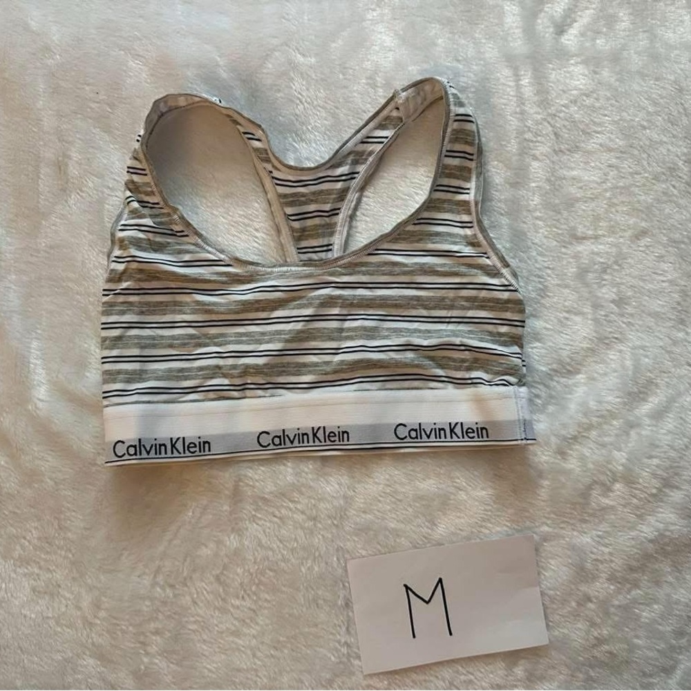 Calvin Klein Black and Gray Striped Bra NWOT